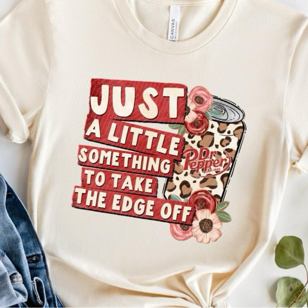 Cream Short Sleeve Tee with Red Graphic